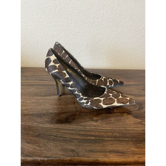 Nine West Womens 3.5" Heels 8M Barbe Giraffe Print Real Hair Leather pointed toe - Picture 5 of 6